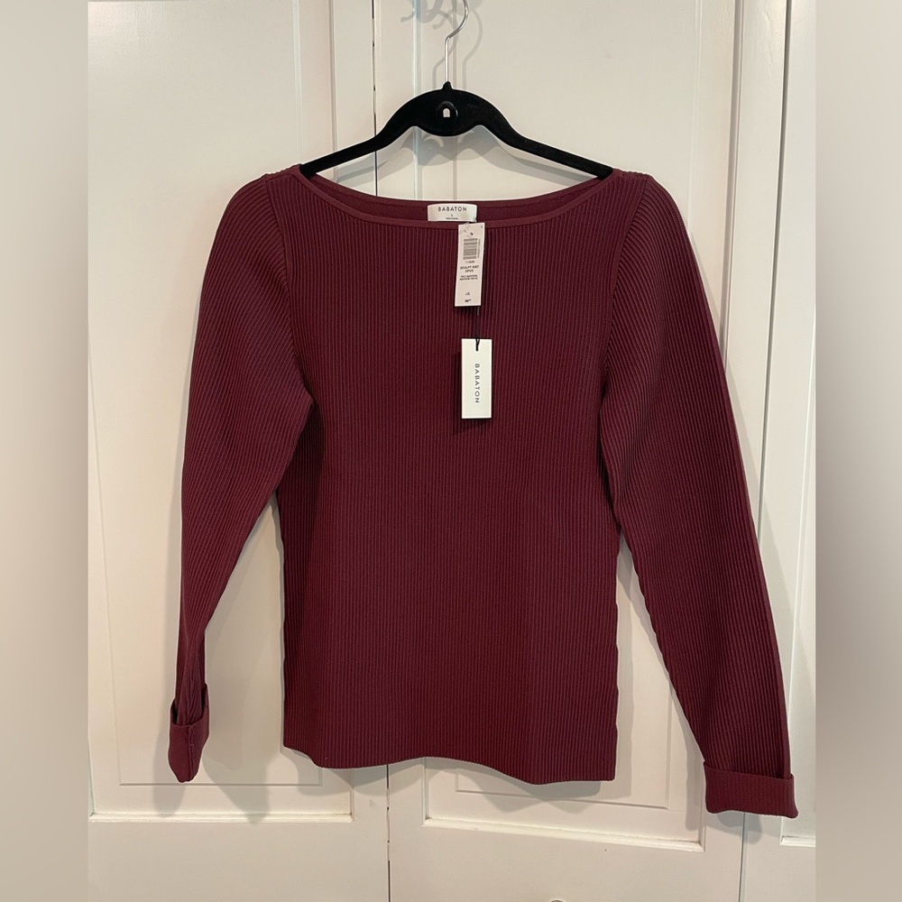 Aritzia Babaton Deep Red Ribbed long sleeve top.